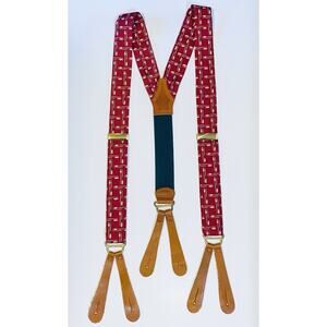 Vintage Polo Ralph Lauren Suspenders Braces Burgundy Nautical Oar Pattern